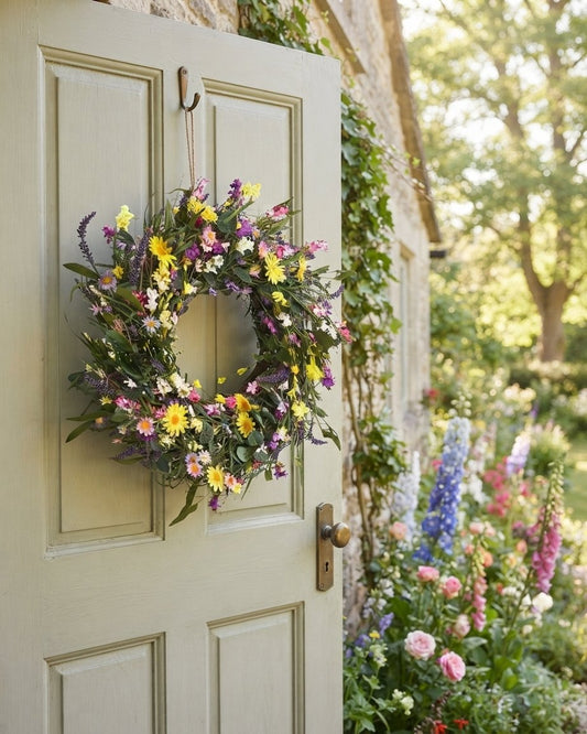 Artificial Wildflower Wreath with Daisies and Lavender, 45-55 cm