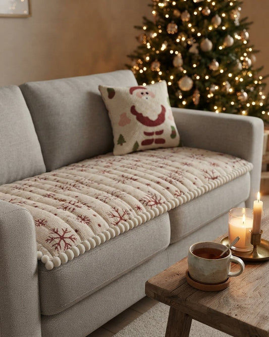 Quilted Christmas Sofa Cover with Snowflake Pattern