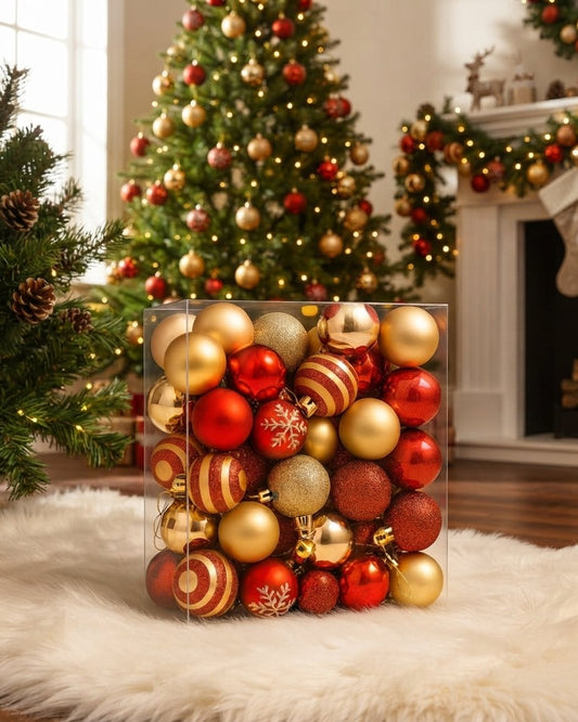 Plastic Christmas Tree Baubles, Set of 50 – Red and Gold, 4 cm