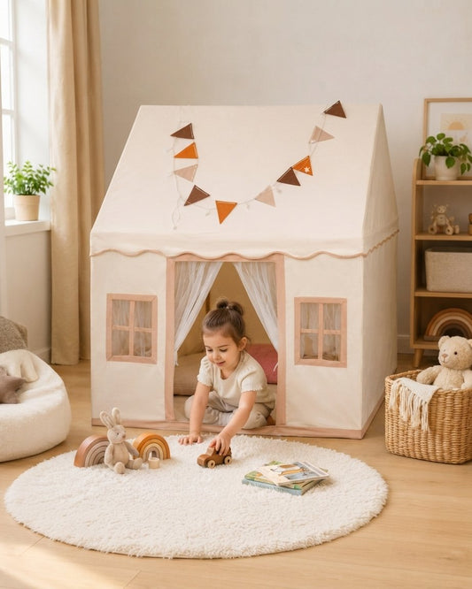 Kids Playhouse Tent with Bunting and Roll-Up Curtains