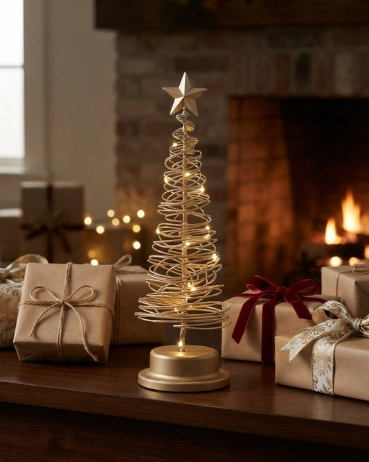 LED Spiral Christmas Tree with Star and Warm White Lights, 33 cm