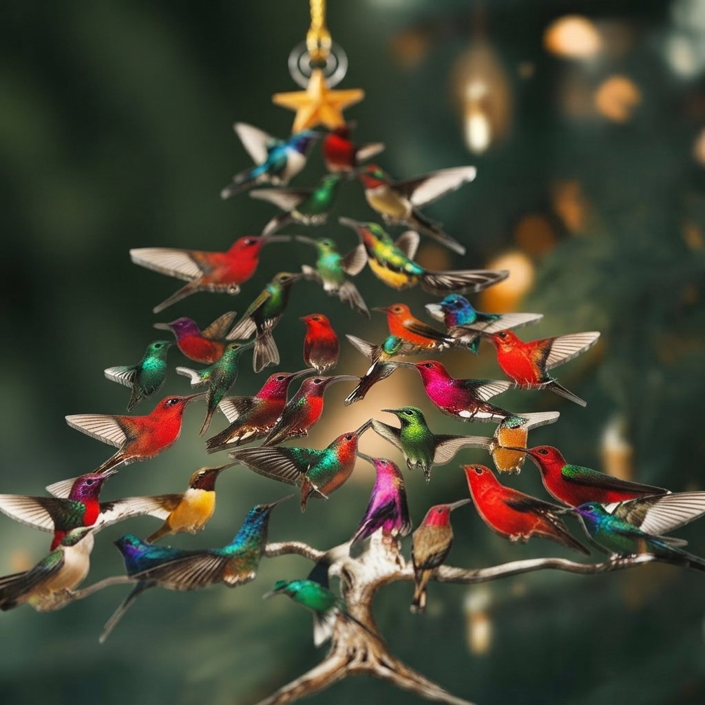 Hummingbird Christmas Tree Acrylic Ornament with Star Topper