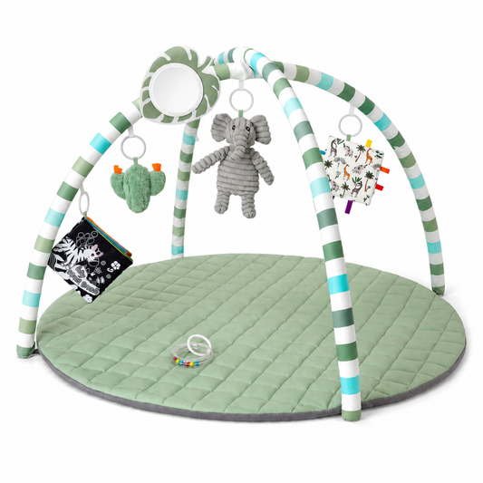 Round Baby Play Gym Mat with Activity Arches and Detachable Toys