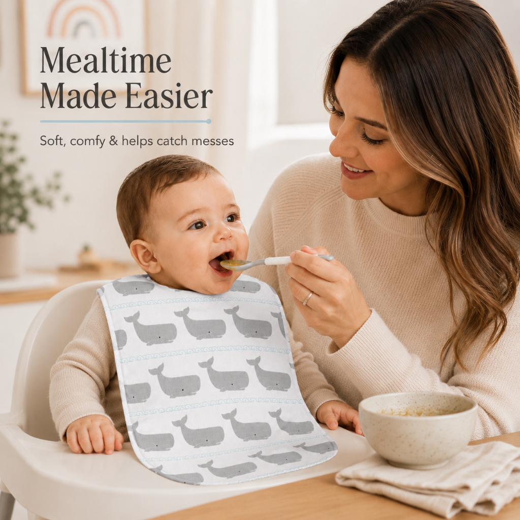 Flannel Cotton Burp Cloth Set of 4 with Whale Print