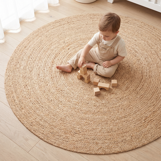 Round Braided Jute Rug, Natural – 120 cm