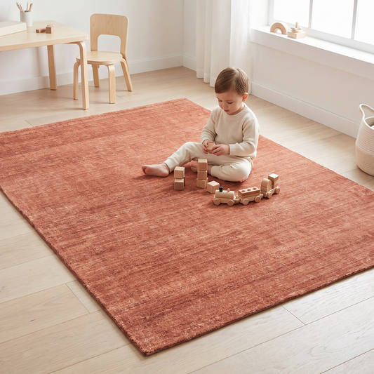 Washable Kids Rug with Built-In Underlay, Terracotta Orange – 180 x 120 cm