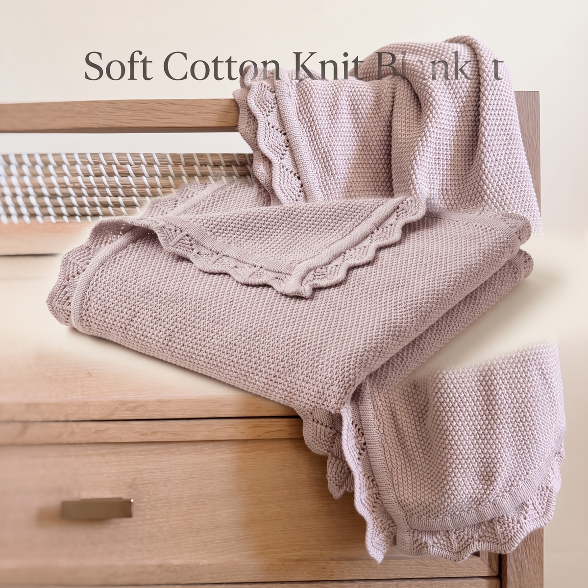 Knitted Baby Blanket in 100% Cotton, Dusty Lilac