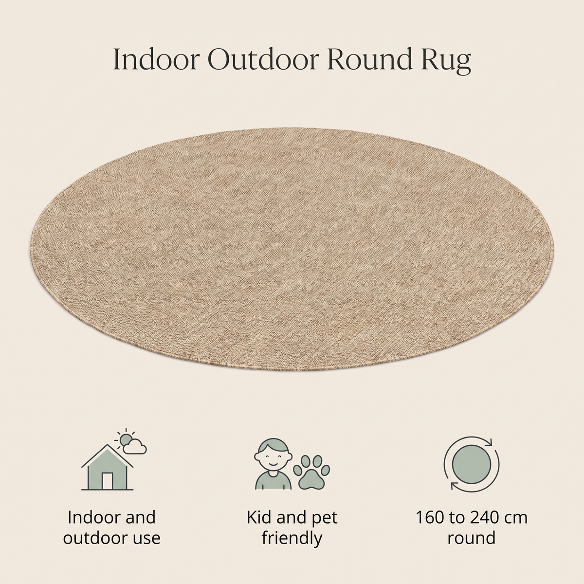 Round Woven Indoor Outdoor Rug, Natural Beige – 160 cm