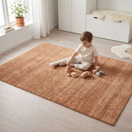 Washable Kids Rug with Built-In Underlay, Caramel – 180 x 120 cm