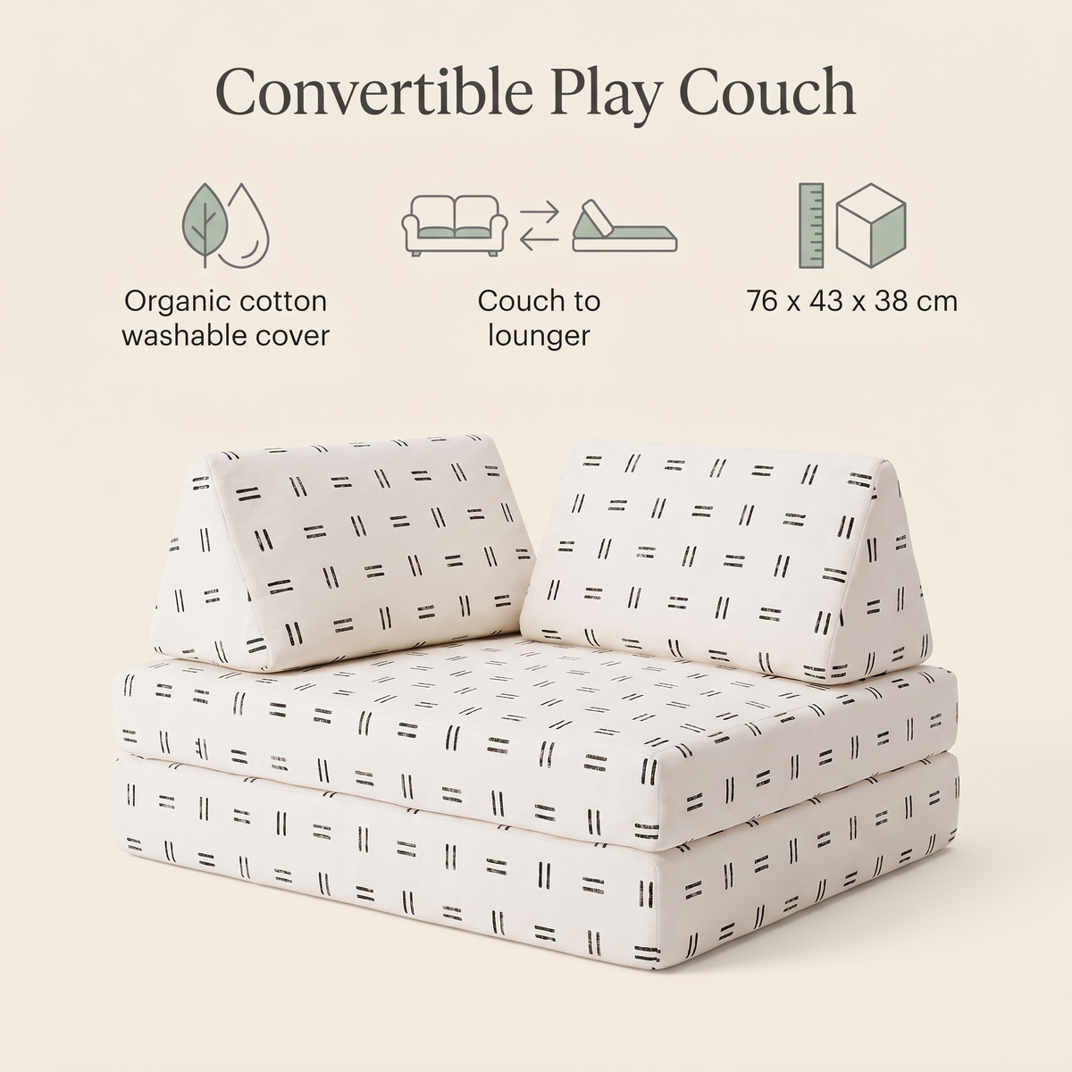 Kids Play Couch with Removable Cotton Cover, Mudcloth Print