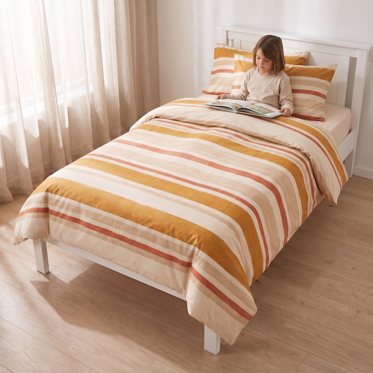 Striped Cotton Kids Quilt Cover, King Single/Double – Sun-Soaked Stripe, 180 x 210 cm