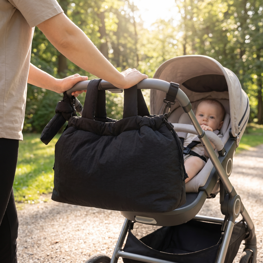 Nylon Pram Caddy and Small Baby Bag, Black