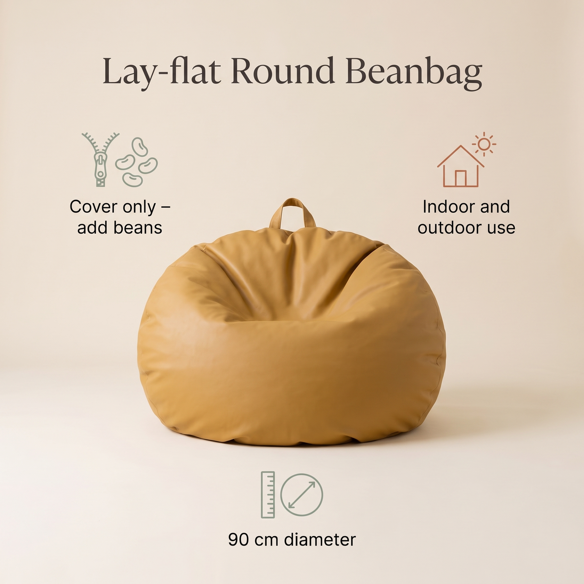 Round Kids Bean Bag Cover with Lay-Flat or Sit-Up Shape, Mustard