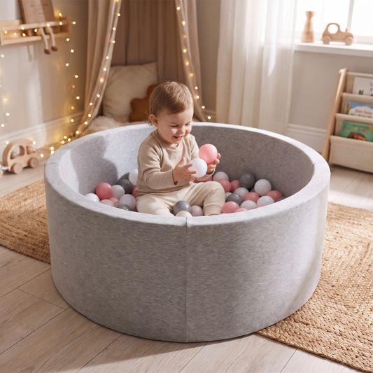 Foam Ball Pit with Fabric Cover, 90 cm – Oat