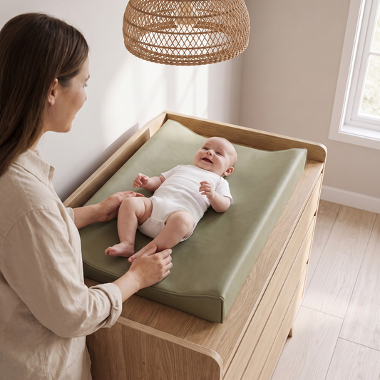 Faux Leather Baby Changing Pad with Raised Sides – Sage, 48 x 70 cm