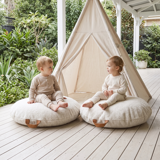 Round Floor Cushions in Teddy Bouclé, Set of 2 – Oat, 70 cm