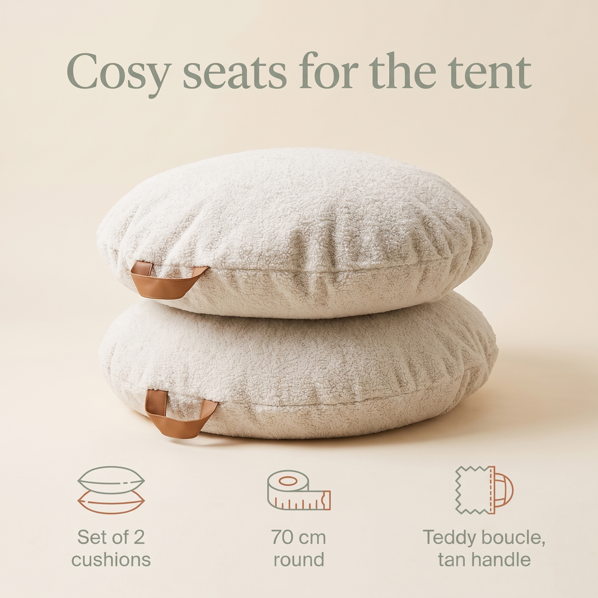 Round Floor Cushions in Teddy Bouclé, Set of 2 – Oat, 70 cm