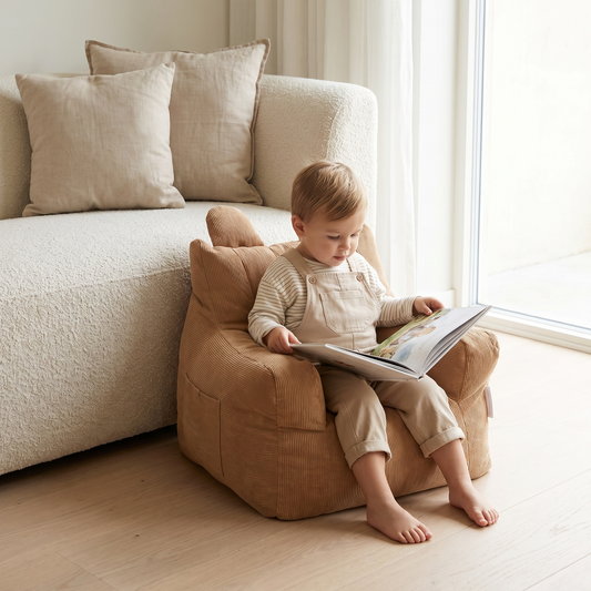 Corduroy Kids Bean Bag Chair Cover with Cotton Insert, Brown