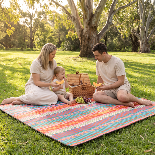 Roll-Up Picnic Rug with Foam Lining, Terracotta Stripe