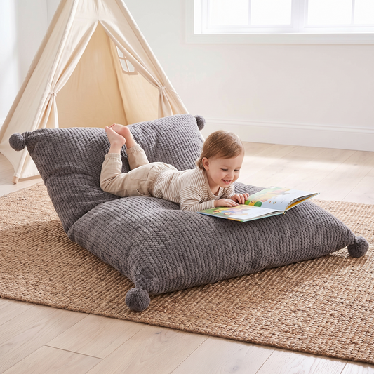 Giant Kids Bean Bag Floor Pillow Cover in Waffle Cord, Charcoal