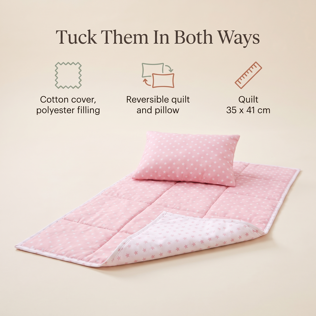 Reversible Doll Bedding Set with Quilt and Pillow for 40 cm Dolls