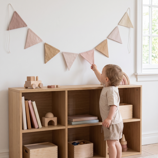 Double-Sided Cotton Bunting with 8 Flags, Birchbark Rose
