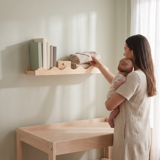 Wavy Floating Wall Shelf with Scalloped Edge – Raw Pine, 60 cm