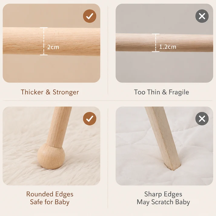 Wooden Baby Play Gym with Hanging Sensory Toys – Natural Wood