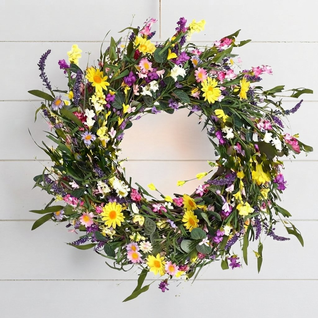 Artificial Wildflower Wreath with Daisies and Lavender, 45-55 cm