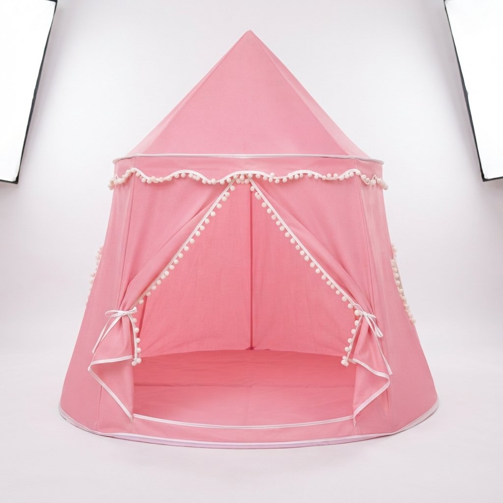 Castle Play Tent with Pom-Pom Trim and Tie-Back Curtains