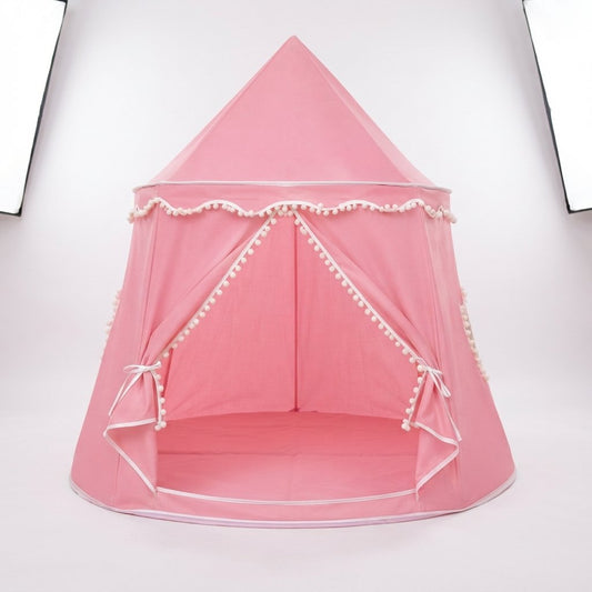 Castle Play Tent with Pom-Pom Trim and Tie-Back Curtains