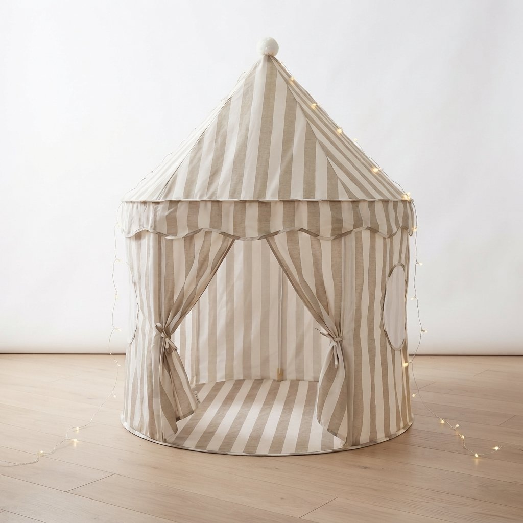Pop-Up Play Tent with Pom-Pom Roof and Carry Bag, Sand Stripe