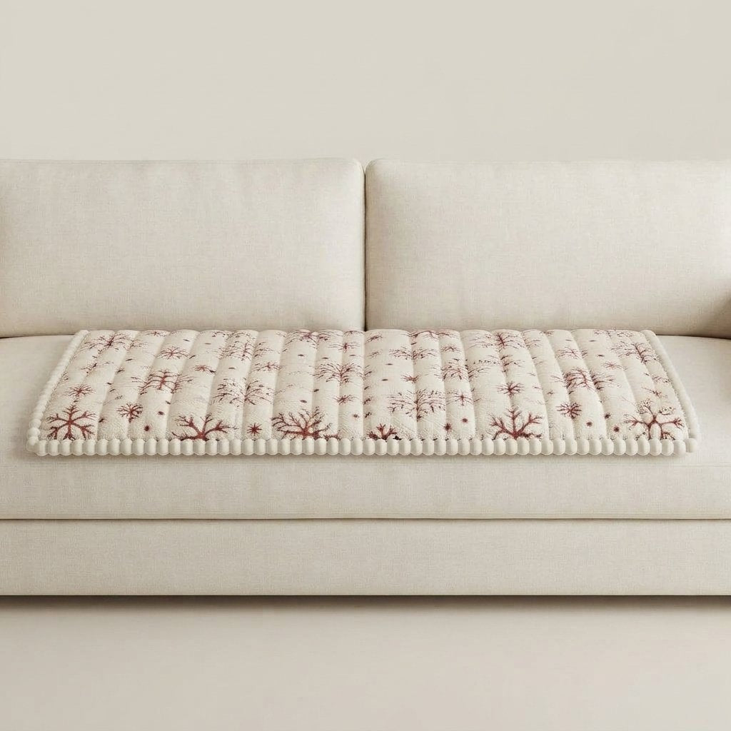 Quilted Christmas Sofa Cover with Snowflake Pattern