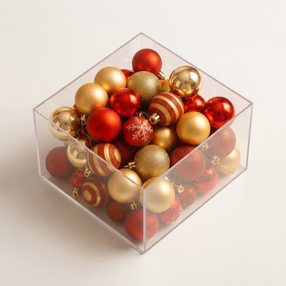 Plastic Christmas Tree Baubles, Set of 50 – Red and Gold, 4 cm