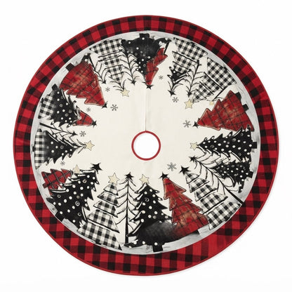 Quilted Round Christmas Tree Skirt with Buffalo Check Border