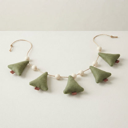 Felt Christmas Tree Garland with White Snowball Beads, 1.3 m
