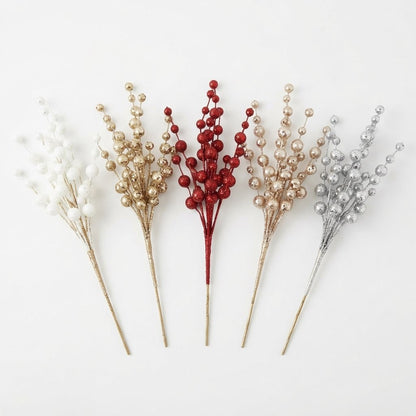 Glitter Berry Stems for Christmas Trees, Pack of 10