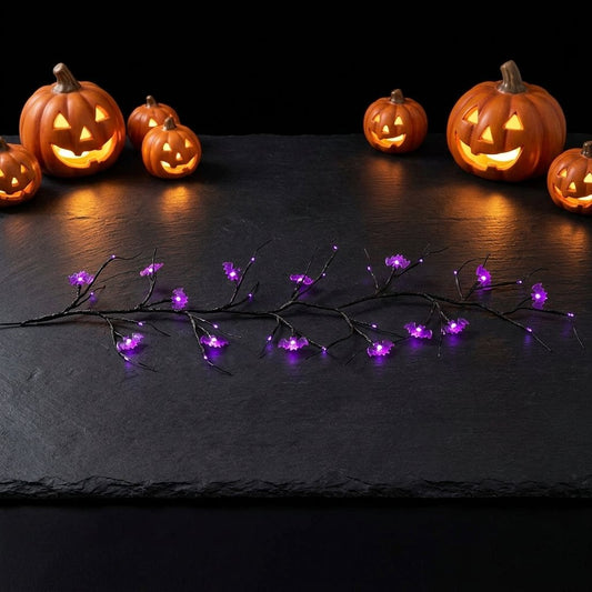 Halloween LED Twig Garland with 18 Pumpkin or Bat Lanterns – 6 ft
