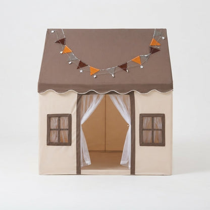 Kids Playhouse Tent with Padded Mat and Sheer Curtain Door, Beige