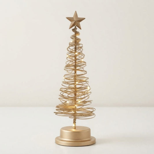 LED Spiral Christmas Tree with Star and Warm White Lights, 33 cm