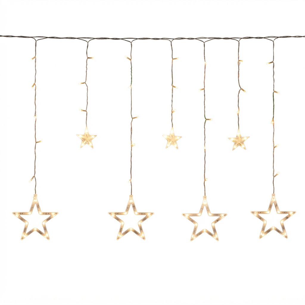 LED Star Curtain Lights with Timer, Warm White