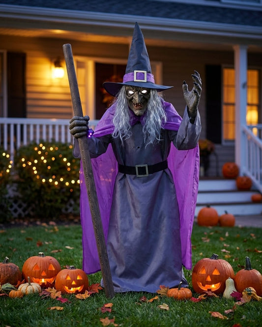 Flying Witch Halloween Yard Decoration with Floating Broomstick – 6 ft