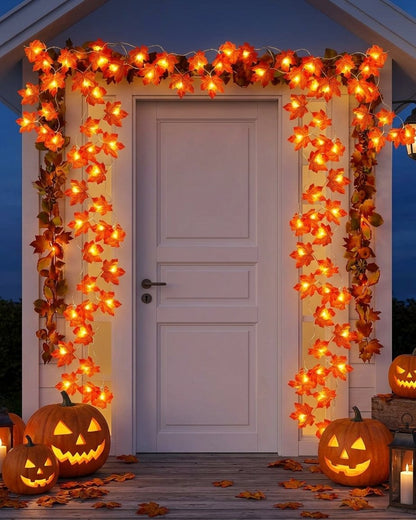 Maple Leaf LED String Lights with Warm Amber Glow