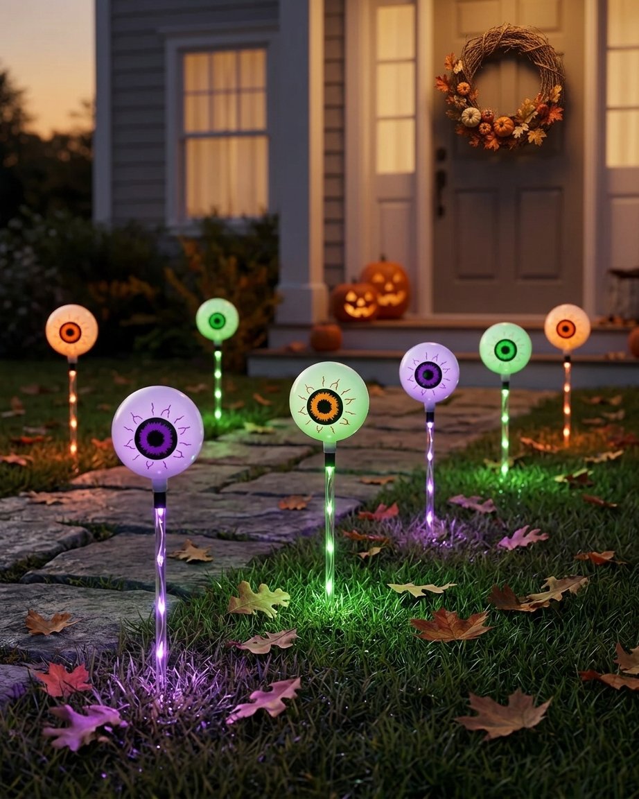 Halloween Eyeball Garden Stake Lights with LED Acrylic Stakes – Set of 6