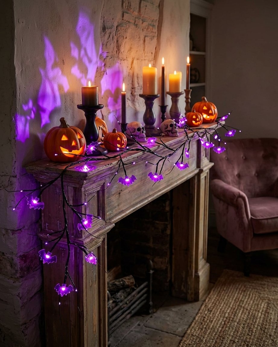 Halloween LED Twig Garland with 18 Pumpkin or Bat Lanterns – 6 ft