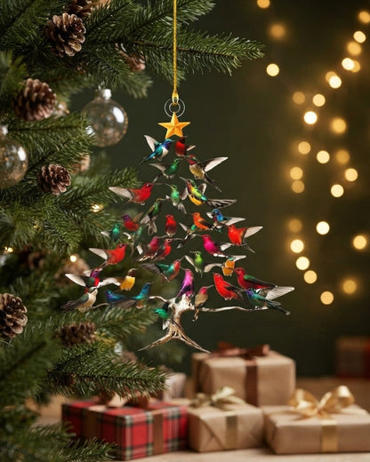 Hummingbird Christmas Tree Acrylic Ornament with Star Topper