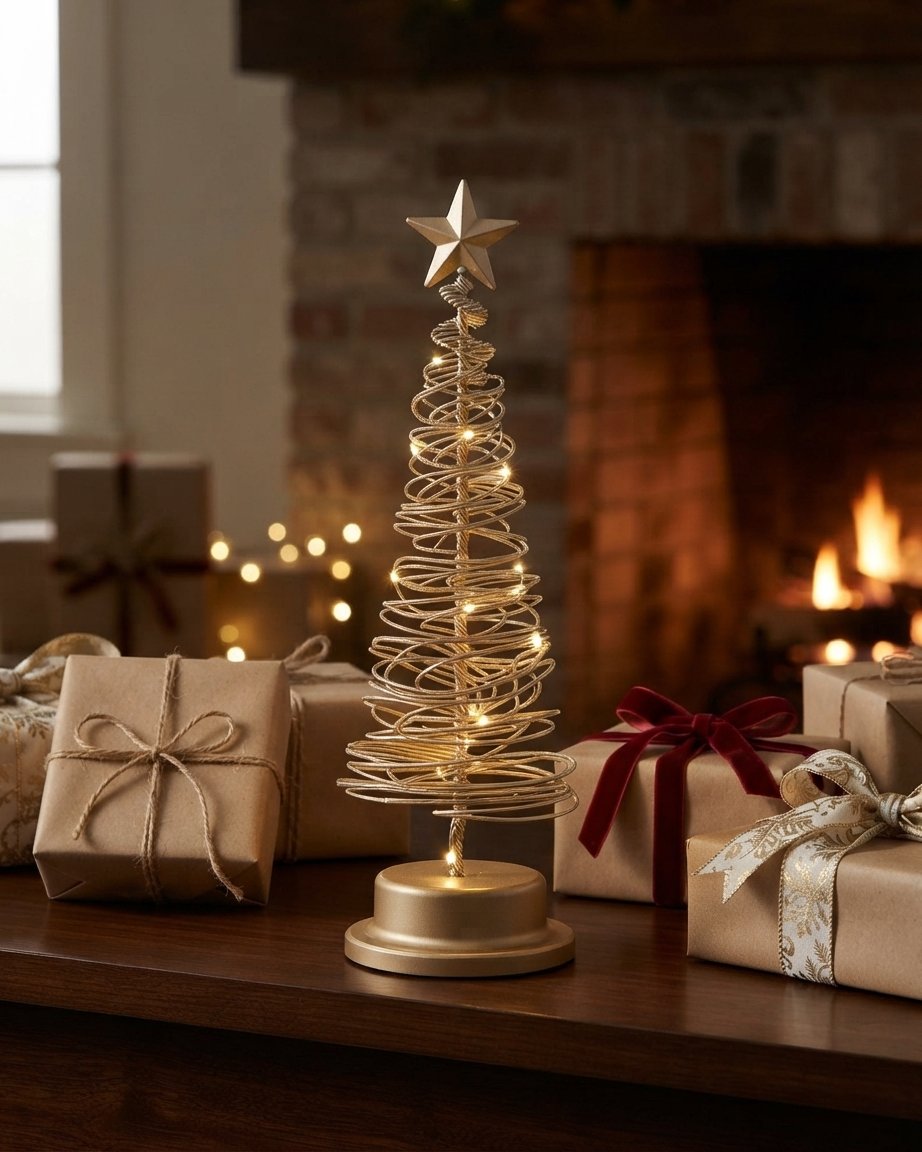 LED Spiral Christmas Tree with Star and Warm White Lights, 33 cm