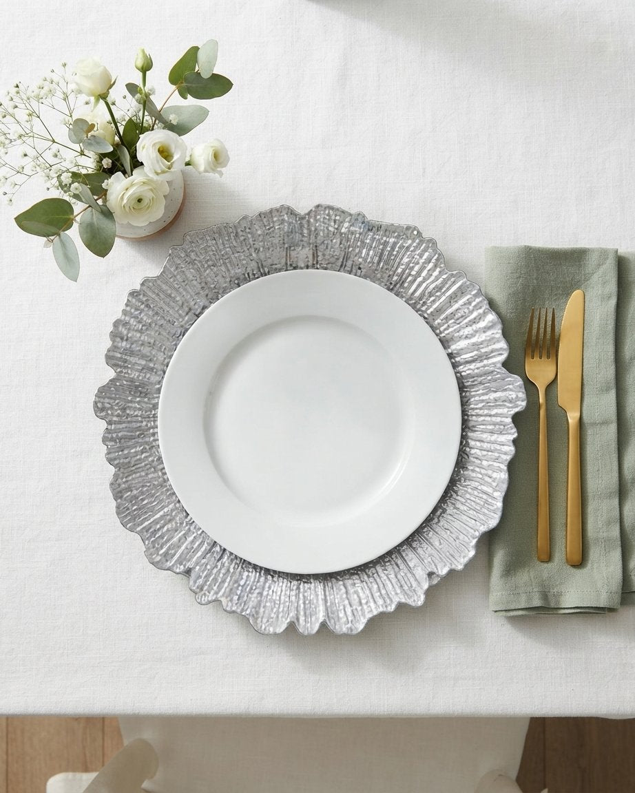 Reef Texture Charger Plates with Scalloped Edge, 13 in