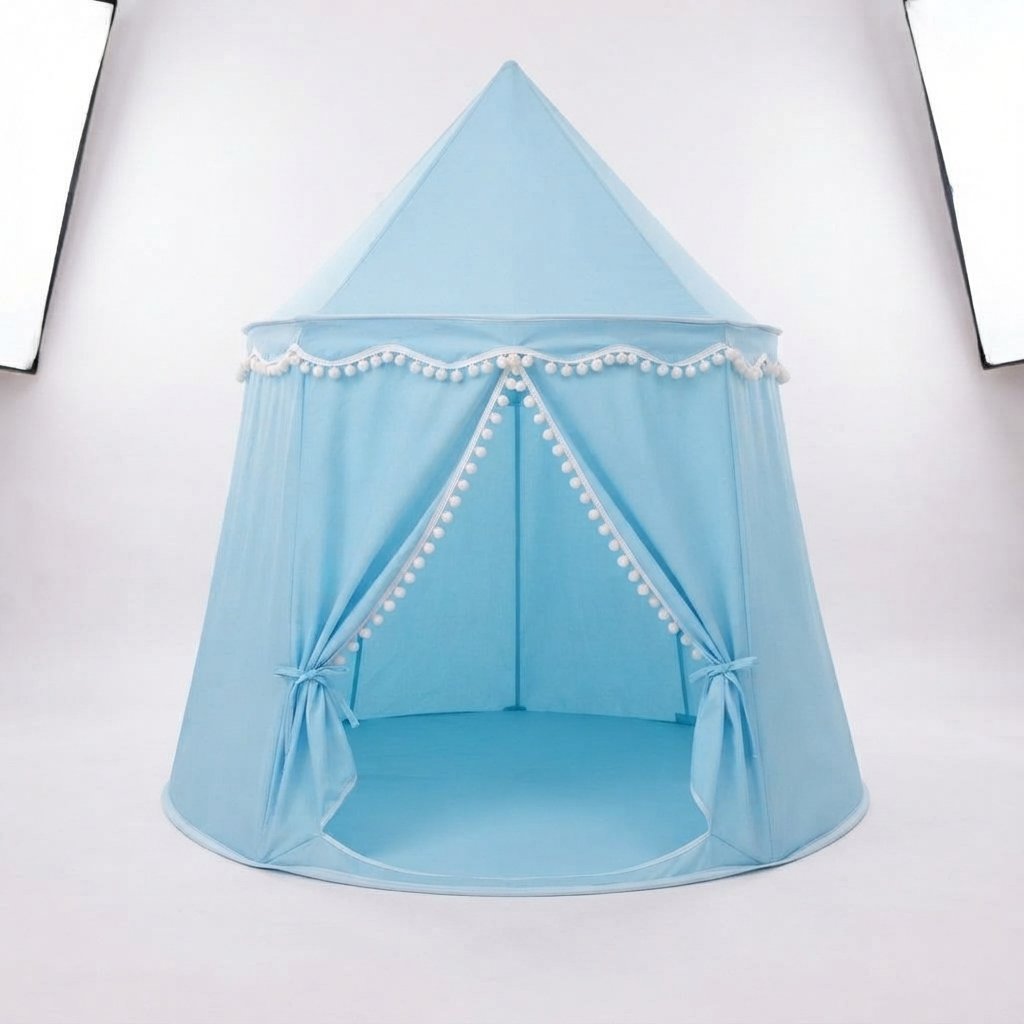 Castle Play Tent with Pom-Pom Trim and Tie-Back Curtains