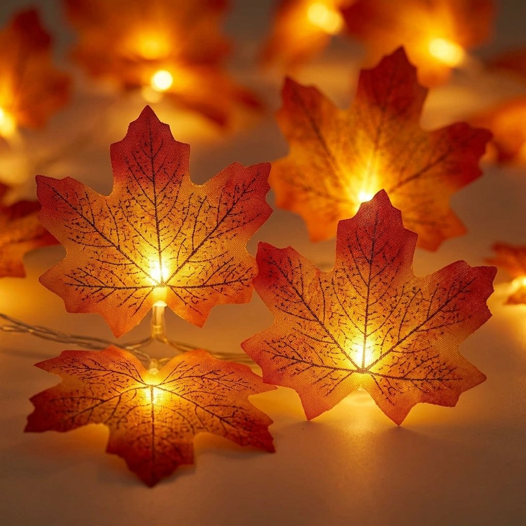 Maple Leaf LED String Lights with Warm Amber Glow